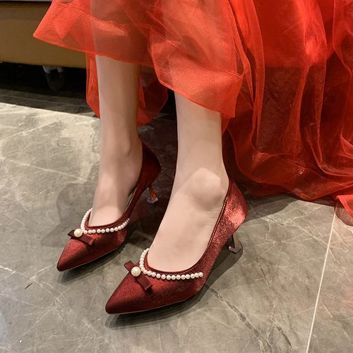 Ladies Classic Simple Pointed Sexy High Heels-Red