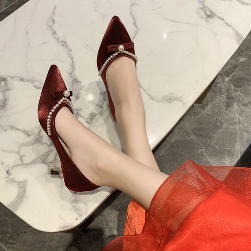 Ladies Classic Simple Pointed Sexy High Heels-Red