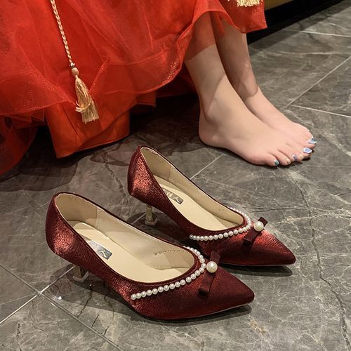 Ladies Classic Simple Pointed Sexy High Heels-Red