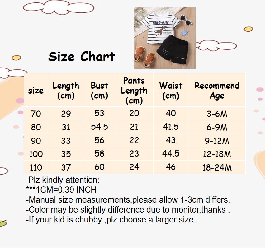Newborn Baby Boy 2PCS Summer Outfit Set Dinosaur Cartoon Tops + Shorts