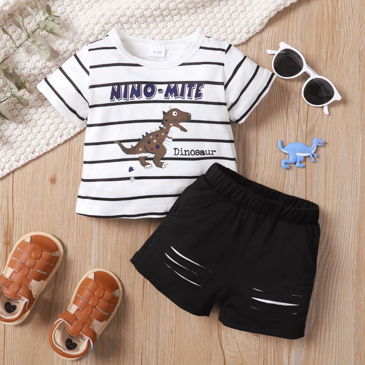 Newborn Baby Boy 2PCS Summer Outfit Set Dinosaur Cartoon Tops + Shorts