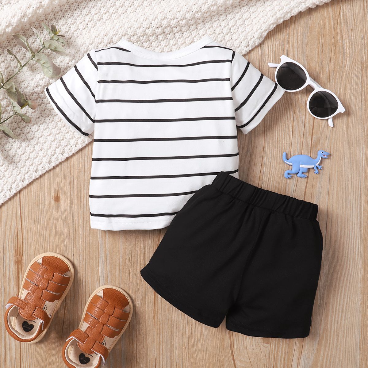 Newborn Baby Boy 2PCS Summer Outfit Set Dinosaur Cartoon Tops + Shorts