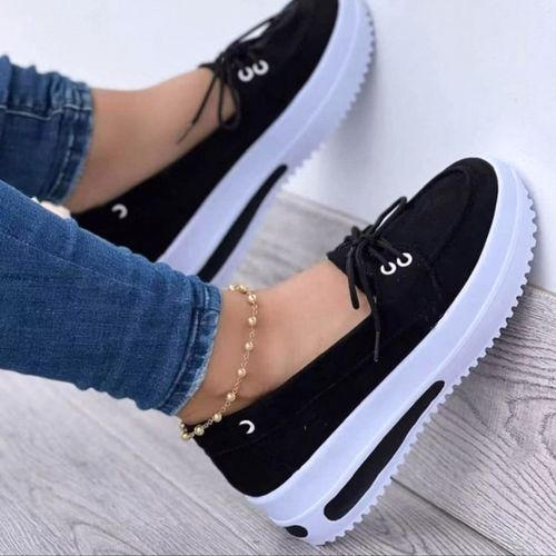 Women Flats Shoes Woman Sneakers-Black