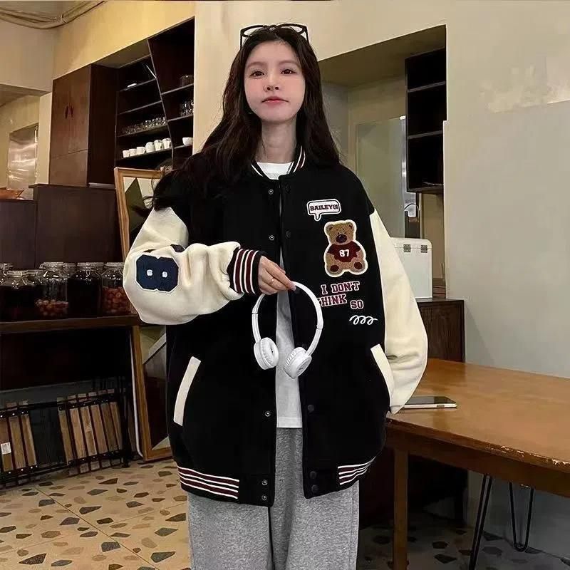 Student's internet celebrity Little Bear baseball jacket cardigan for women's spring and autumn