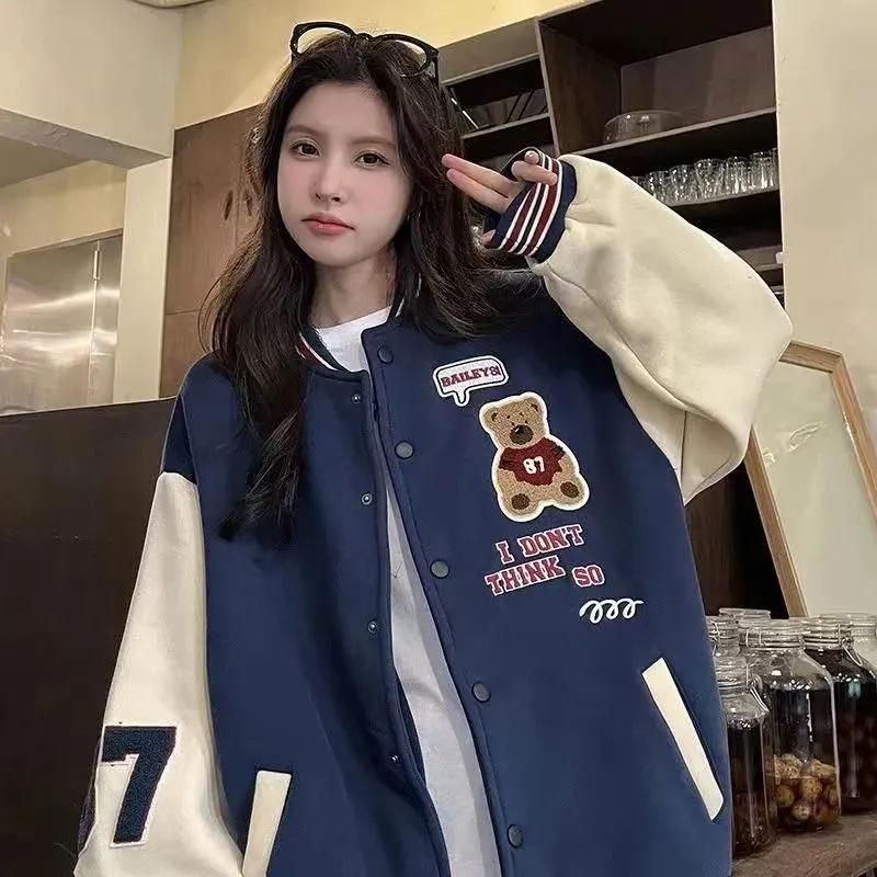 Student's internet celebrity Little Bear baseball jacket cardigan for women's spring and autumn