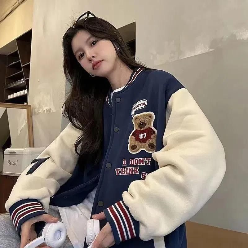 Student's internet celebrity Little Bear baseball jacket cardigan for women's spring and autumn
