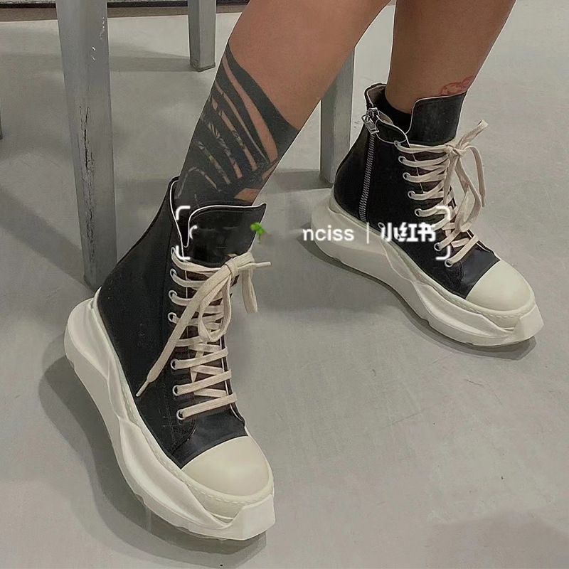 Tall Thick Soled Round Toe Sports Daddy Shoes-High Top Black