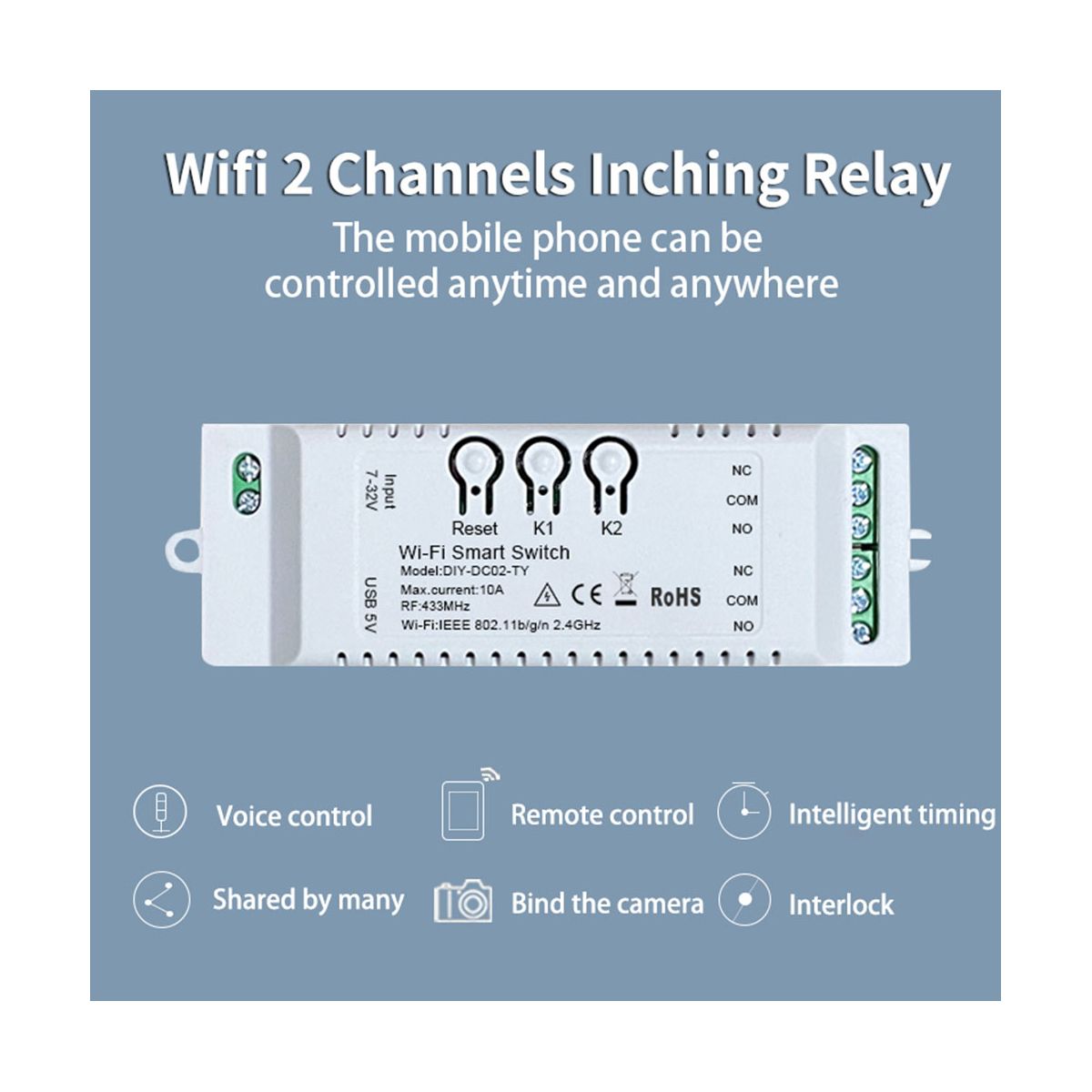 2CH Tuya WiFi Smart Switch DIY Timer+Remote 85-265V USB