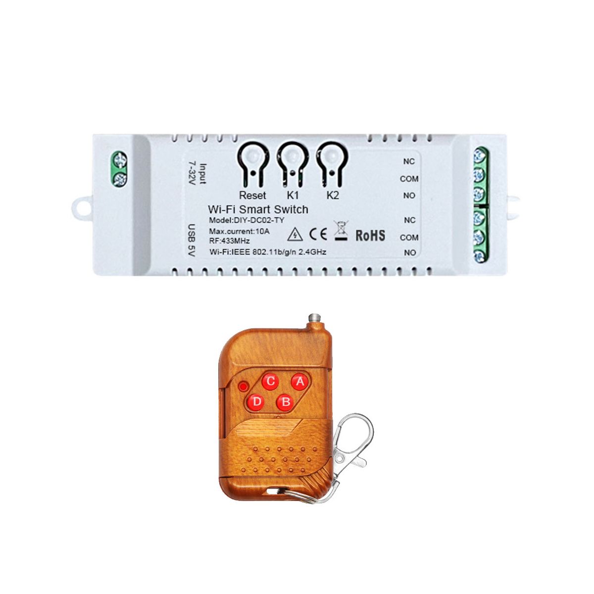 2CH Tuya WiFi Smart Switch DIY Timer+Remote 85-265V USB