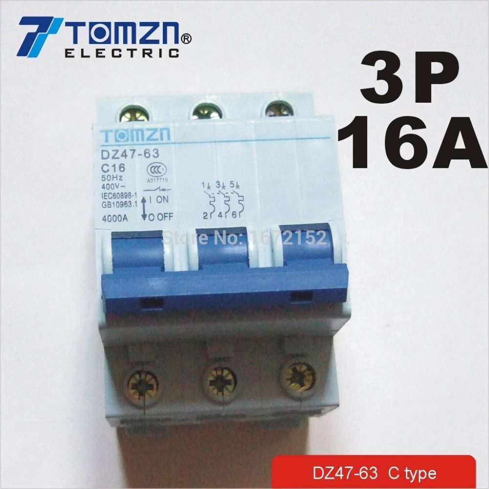 50HZ 60HZ 400V~ MCB 3P Circuit Breaker 16A