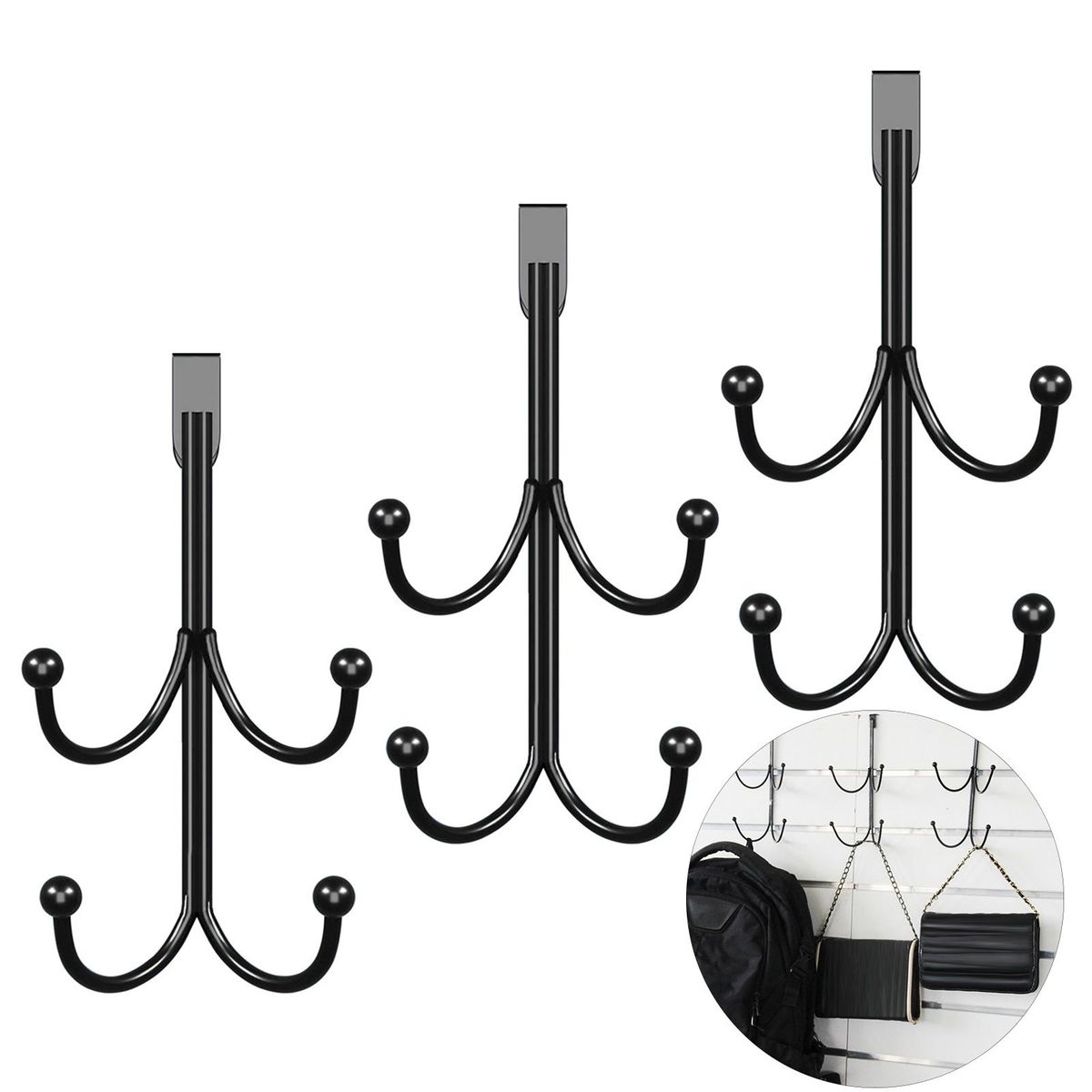 Scratch-free Door Wreath Hanger Versatile Metal Double for Hanging Black