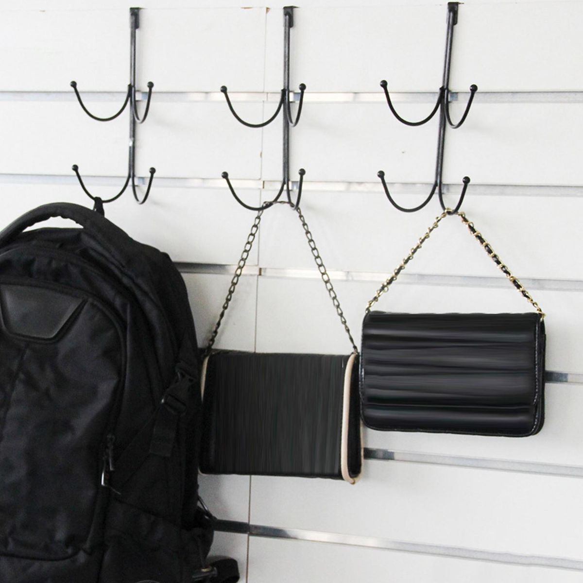 Scratch-free Door Wreath Hanger Versatile Metal Double for Hanging Black