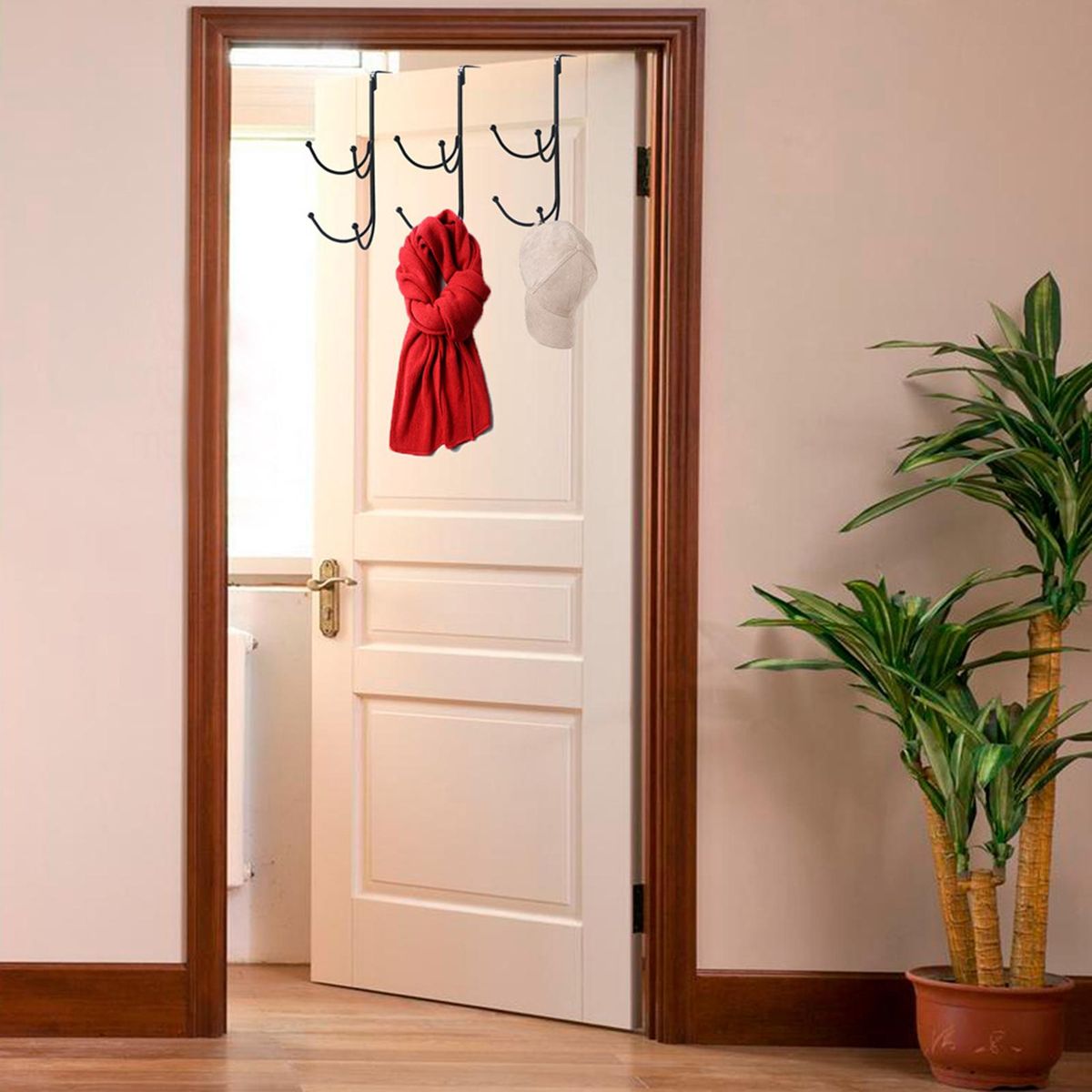 Scratch-free Door Wreath Hanger Versatile Metal Double for Hanging Black