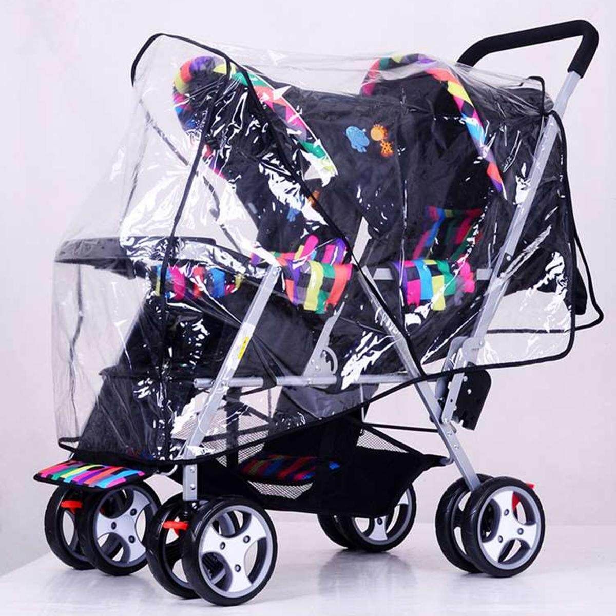 Clear Stroller Rain Pushchair Cover Weather Pram Baby Infant Double Wind Shield
