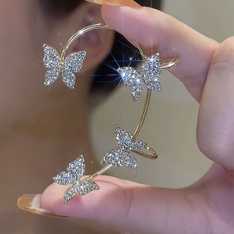 Zircon Butterfly Earring Cute Butterfly Ear Clip Adjustable Ear Cuff Earrings For Women No Piercing Ear Clip