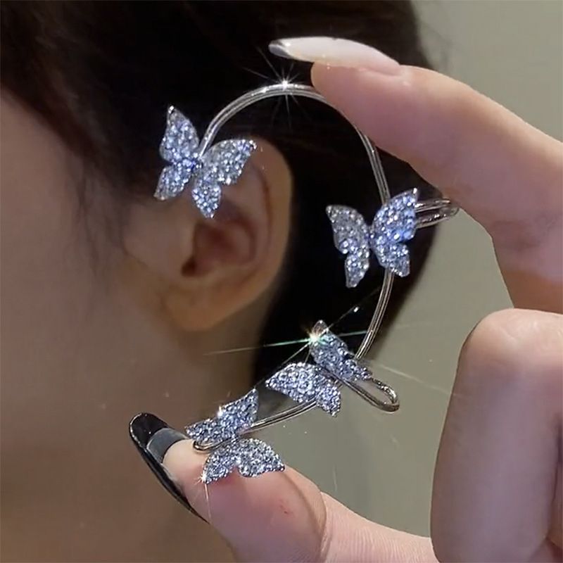 Zircon Butterfly Earring Cute Butterfly Ear Clip Adjustable Ear Cuff Earrings For Women No Piercing Ear Clip