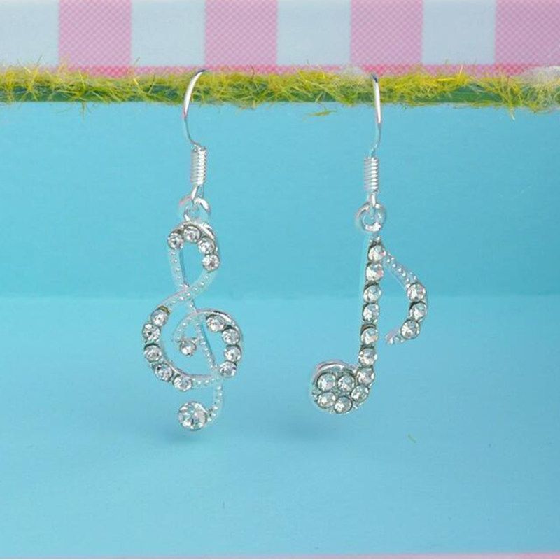 Women Rhinestone Inlaid Treble Music Note Charm-