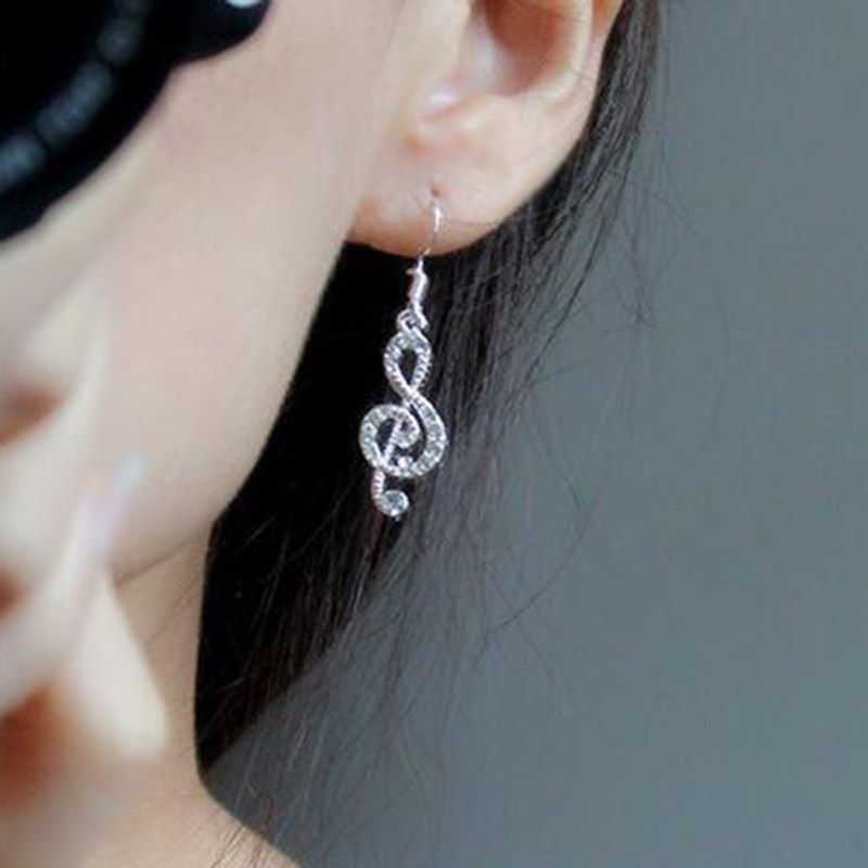 Women Rhinestone Inlaid Treble Music Note Charm-