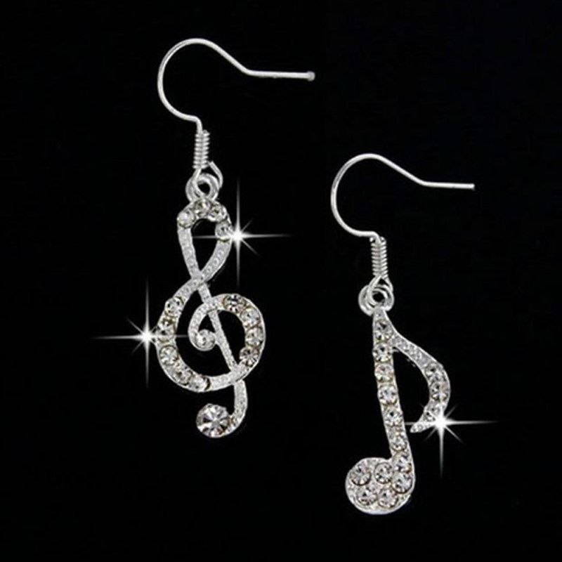 Women Rhinestone Inlaid Treble Music Note Charm-