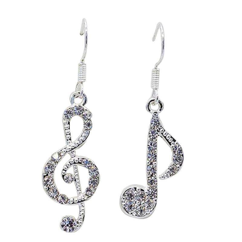 Women Rhinestone Inlaid Treble Music Note Charm-