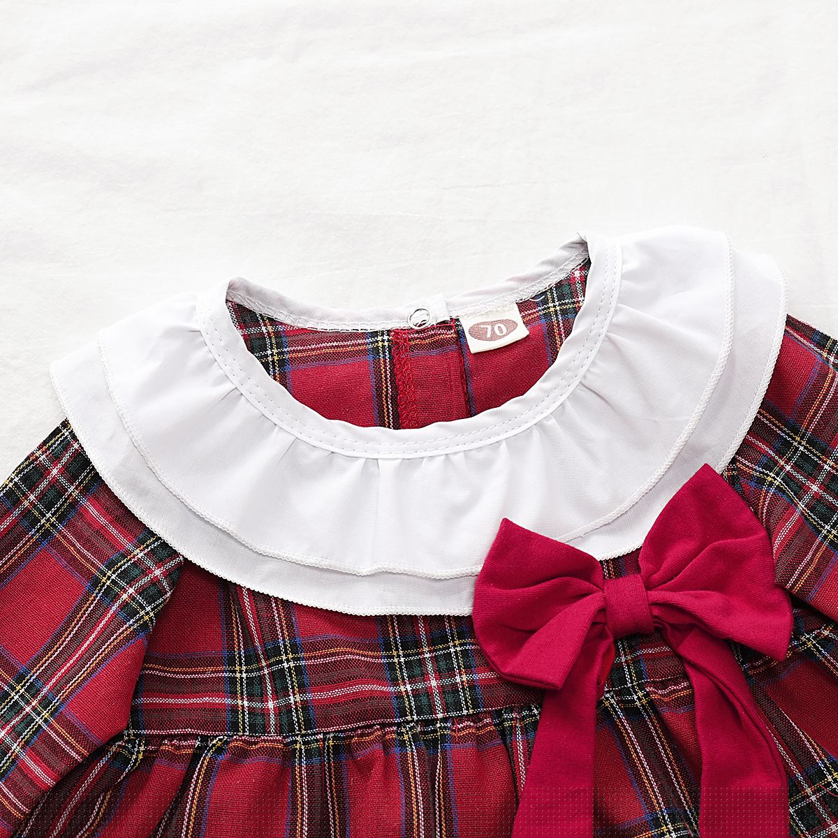 Newborn Baby Girl XMAS Costumes Plaid Pattern Long Sleeve 2PCS Suit Set