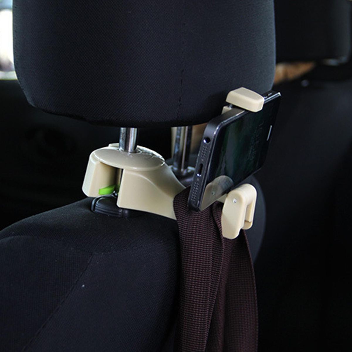 Car Headrest Hook Universal Car Headrest Hook with Phone Holder Beige