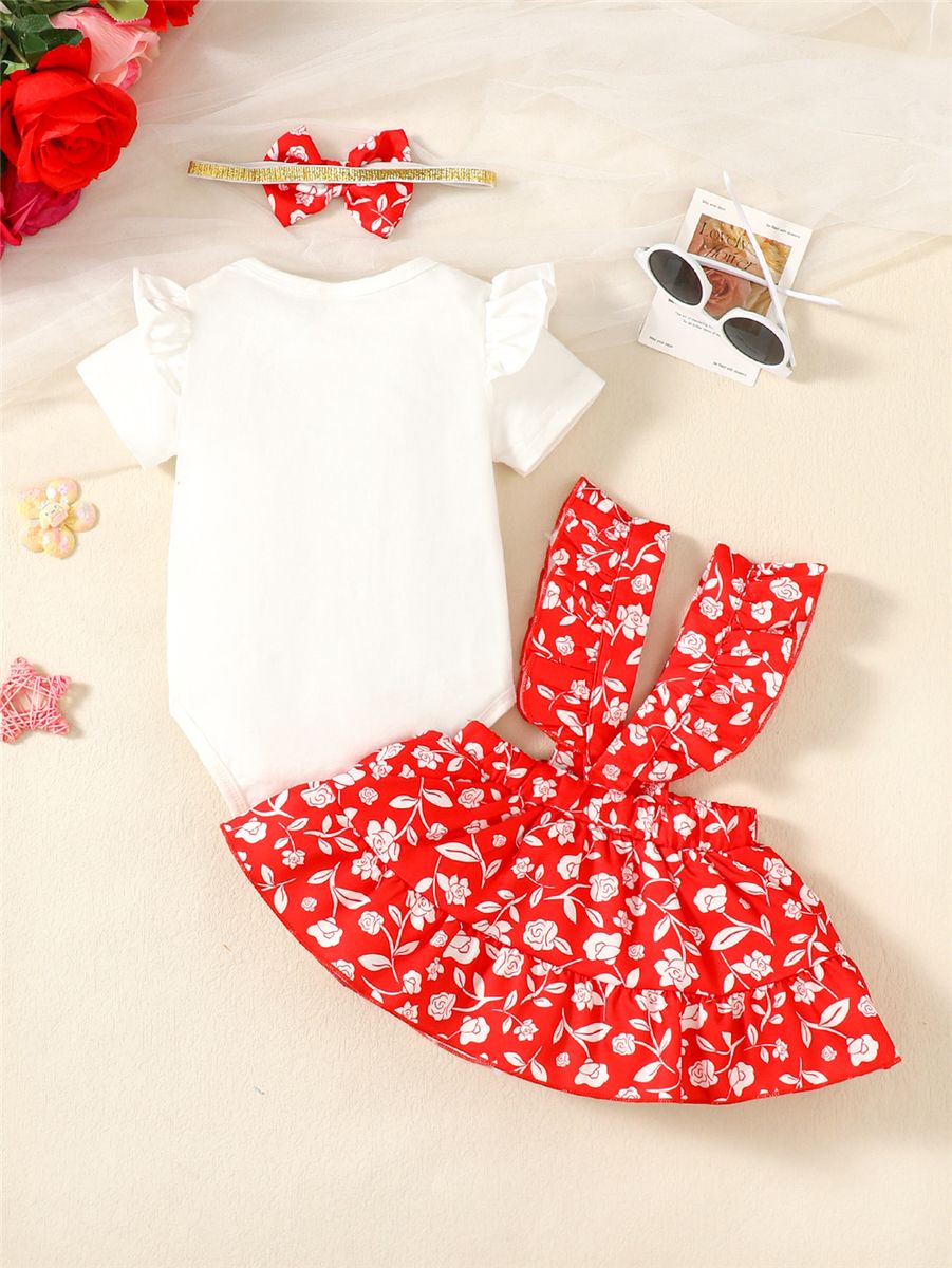 Baby Girl 3-24Months Rabbit Bodysuit+Floral Skirt+Headwear