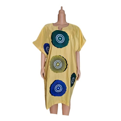Yellow Kimono Dress With Ankara Patches
