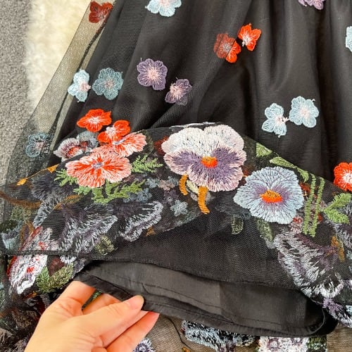 Floral Mesh Detail Dress -multi