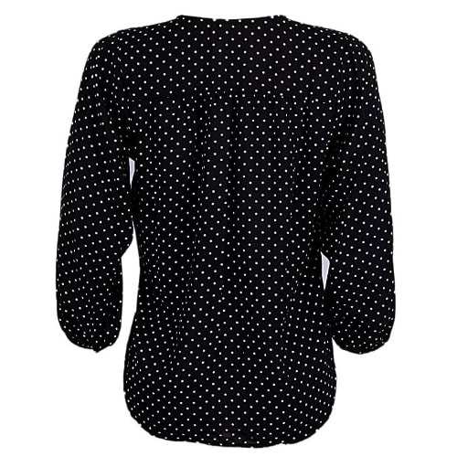 Dotted Round Neck Blouse- Black