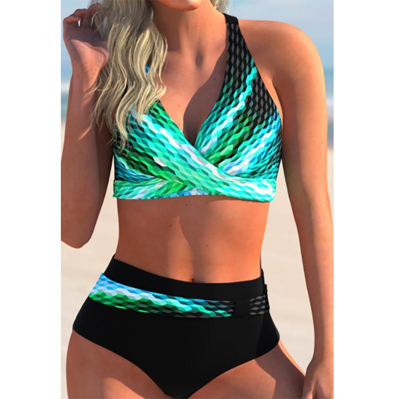 Swimsuit Sexy High Waist Printed Women Bikini Set Beachwear Push Up Bathing Suit Female Swimwear Two Piece(#RAINBOW)
