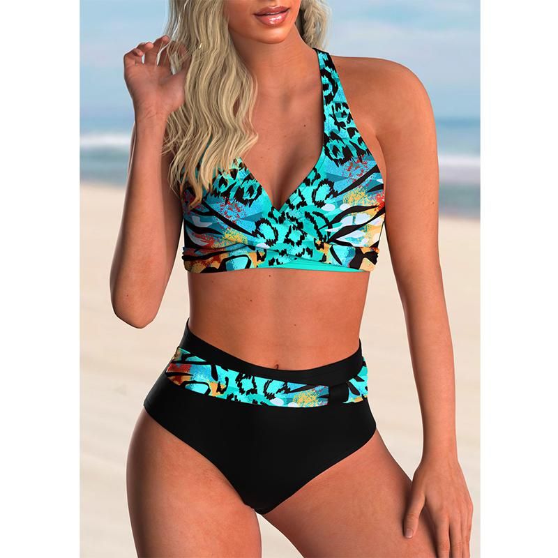 Swimsuit Sexy High Waist Printed Women Bikini Set Beachwear Push Up Bathing Suit Female Swimwear Two Piece(#RAINBOW)