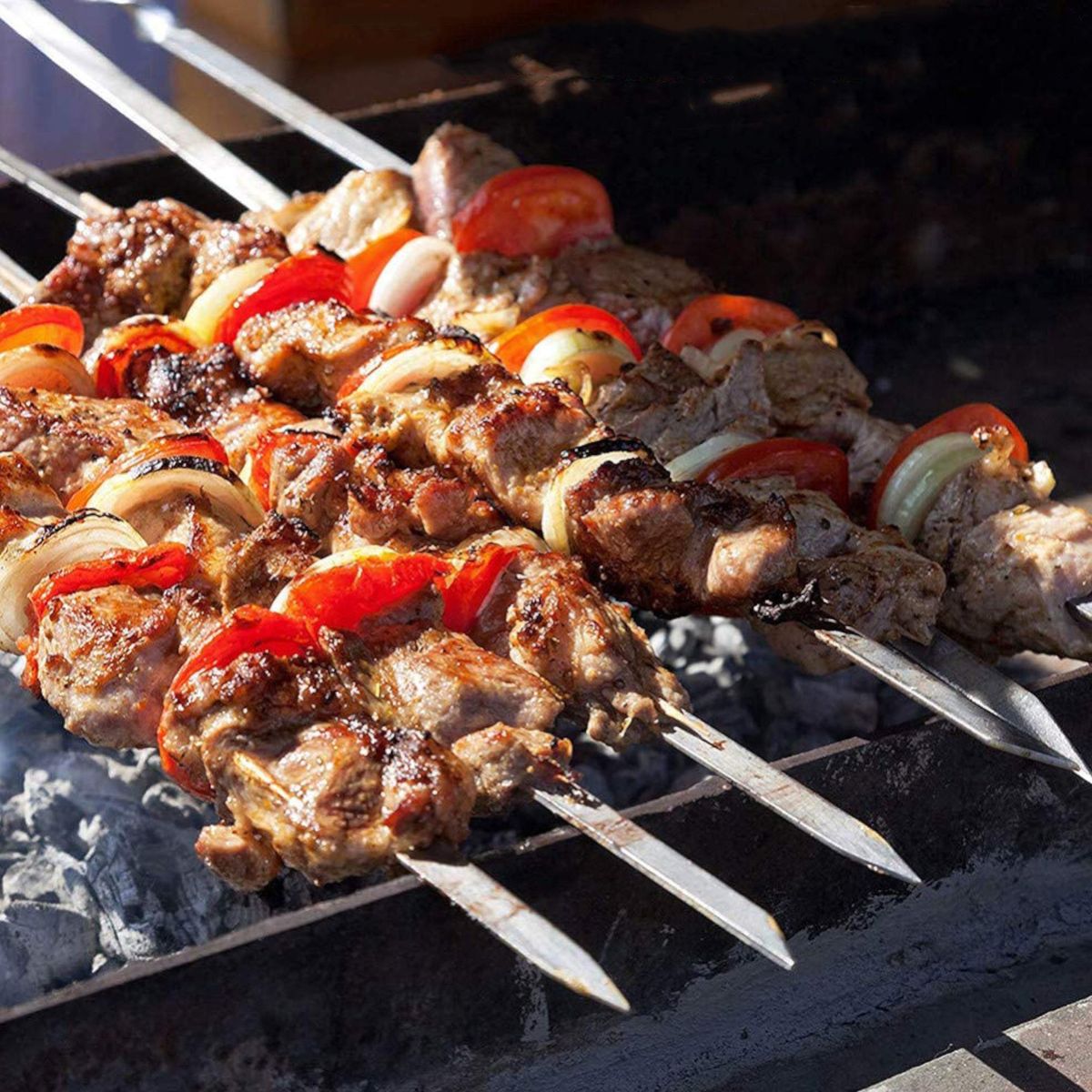 10PCS Barbecue Skewer Sticks 14 Inch Grilling Flat Kabob