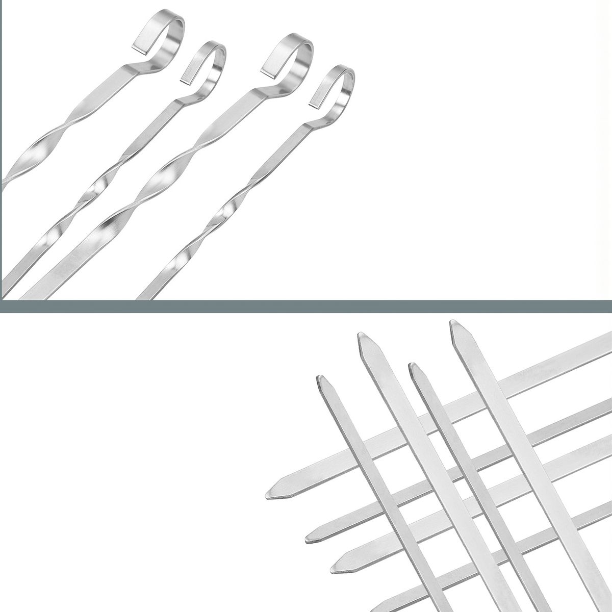 10PCS Barbecue Skewer Sticks 14 Inch Grilling Flat Kabob