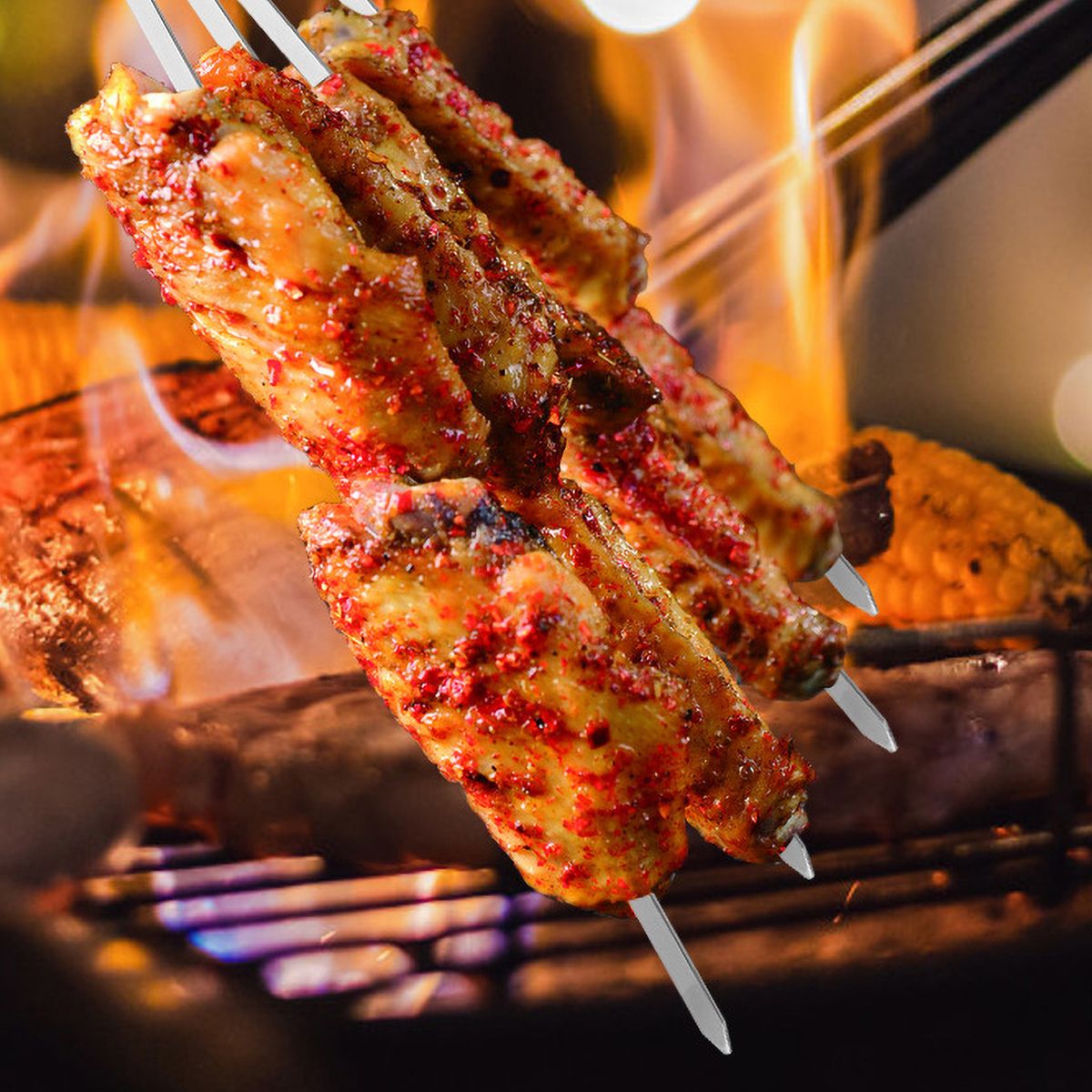 10PCS Barbecue Skewer Sticks 14 Inch Grilling Flat Kabob