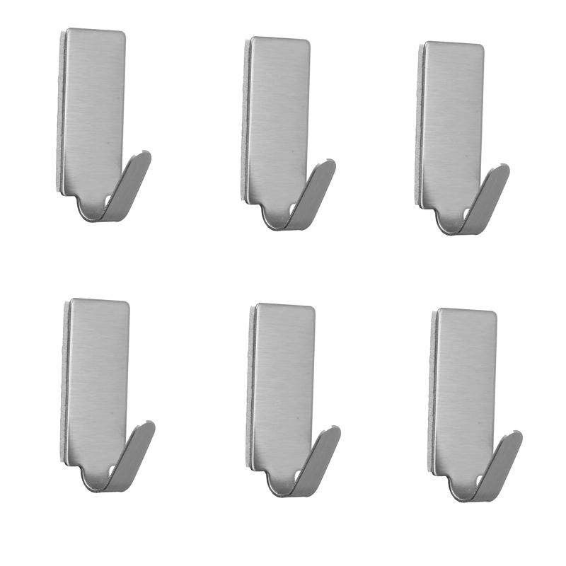6pcs Adhesive Stainless Steel Towel Hooks Family Robe Hanging Hooks Hats Bag Key Adhesive Wall Hanger For Kitchen Bathroom