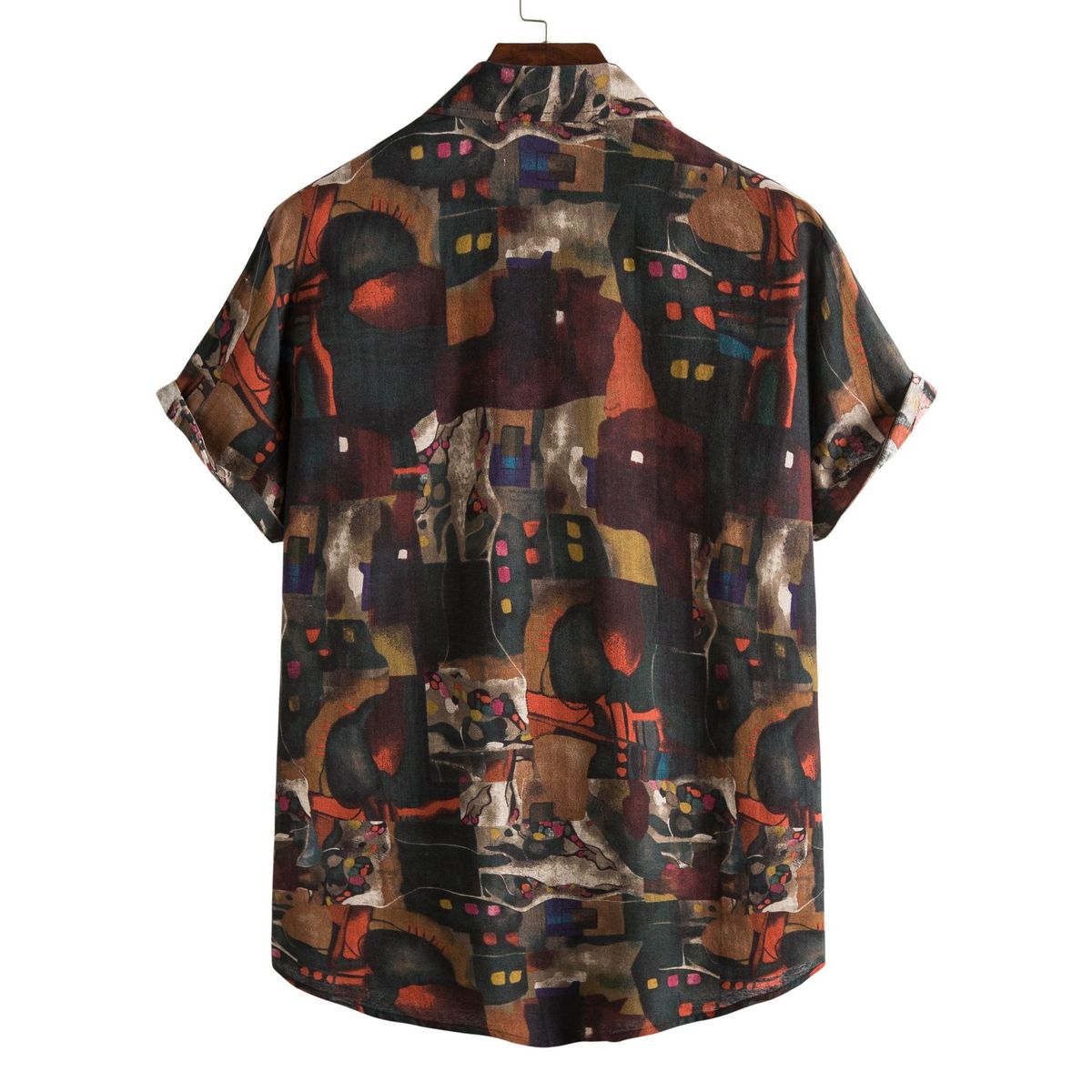 DEEP BROWN Vintage Short Sleeve Stand Collar Shirt