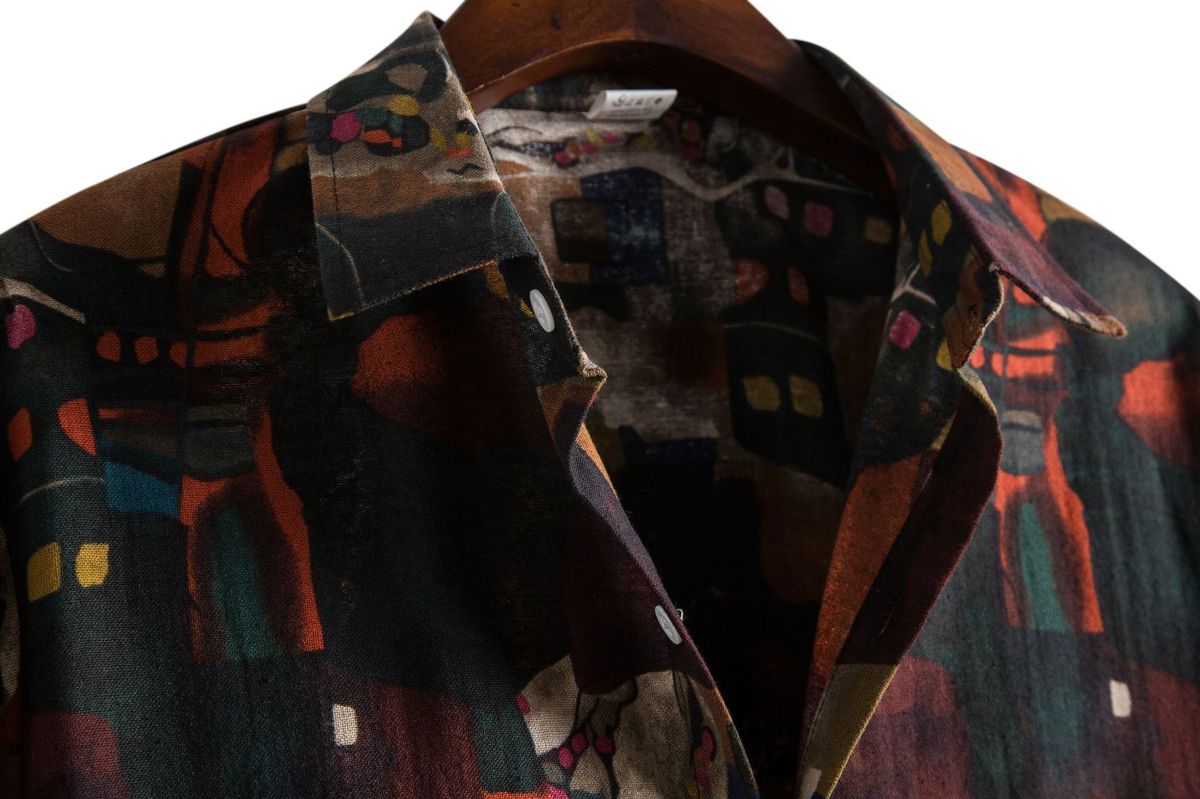DEEP BROWN Vintage Short Sleeve Stand Collar Shirt