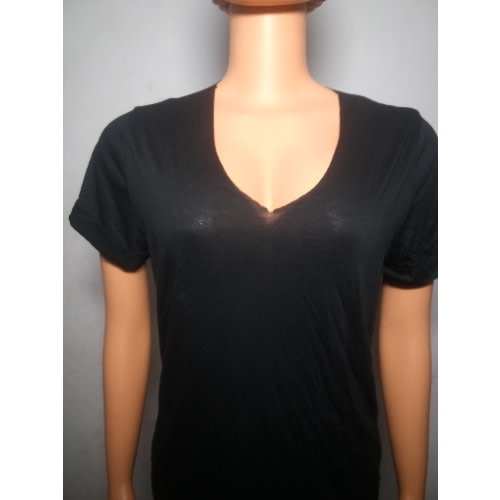 Cut-off  V-Neck Tshirt - Black