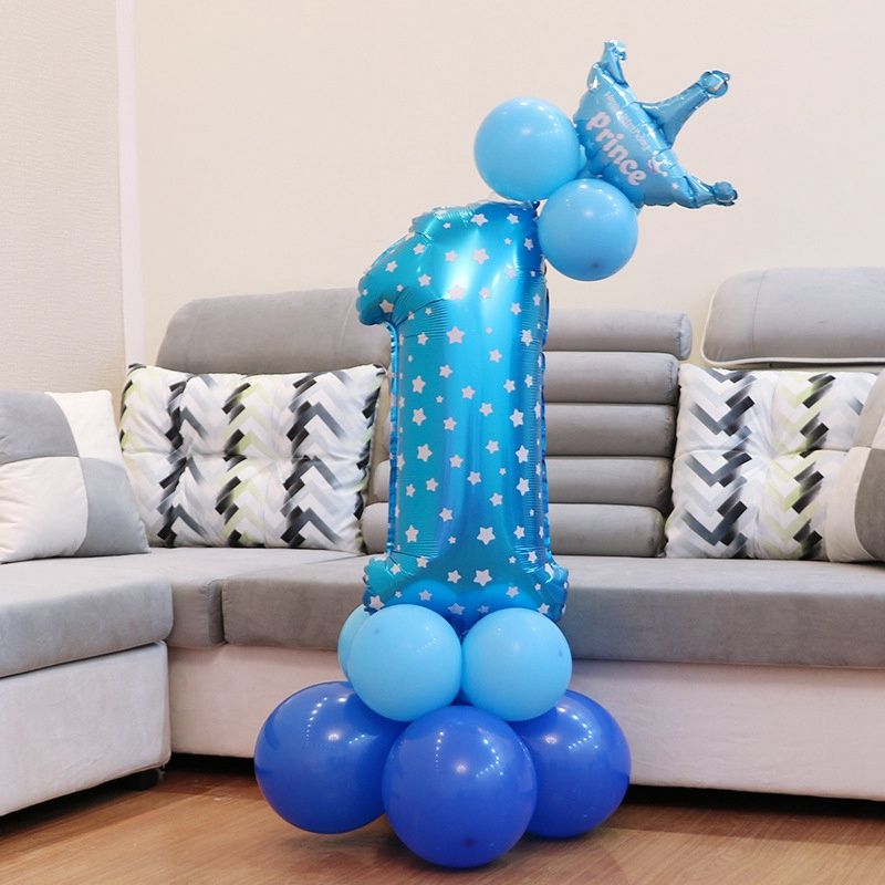 First Happy Birthday Blue Balloon Banner My 1st 1 One Year Party-15pcs Blue