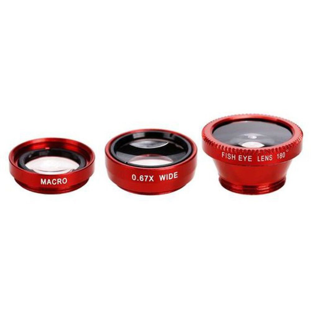 3 In 1 Clip On Universal 0.65X Wide Angle Fisheye Macro-Red
