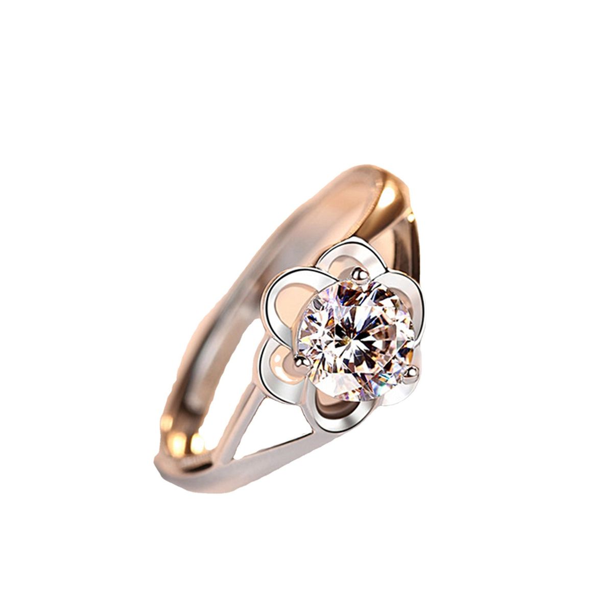 Silver Flower Open Ring Female Diamond Wedding Ring