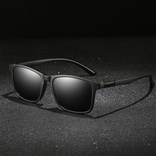Square Sunglasses Male UV400 Polarized Lens Sun Glasses(Black)