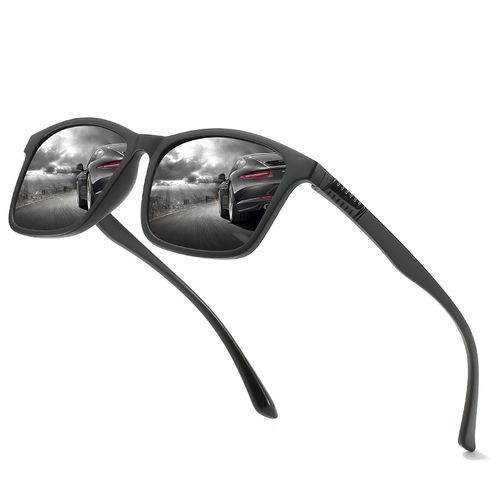 Square Sunglasses Male UV400 Polarized Lens Sun Glasses(Black)