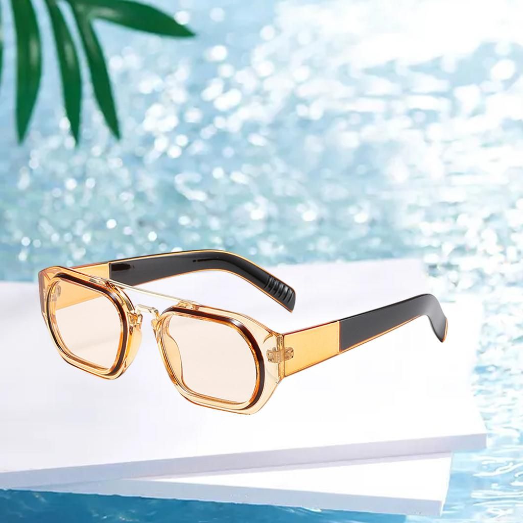 Retro Style Teens Adults Beam Square Sun Glasses Rectangle Black Tawny