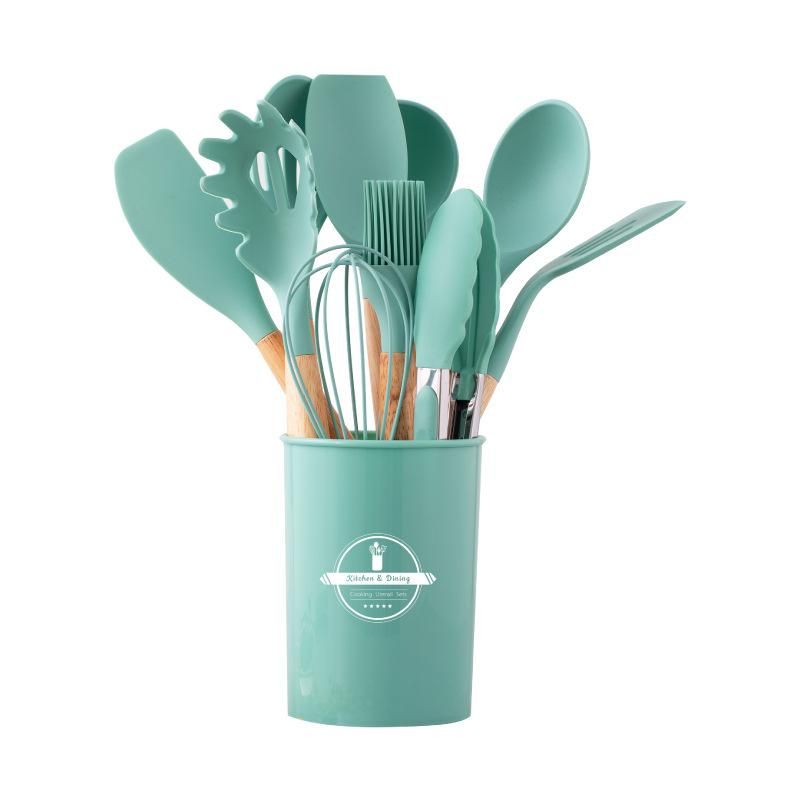 Cooking Non-Stick Pan Storage Barrel Wooden Handle Silicone Kitchens 12-Piece Silicone Kitchens 11-Piece Set