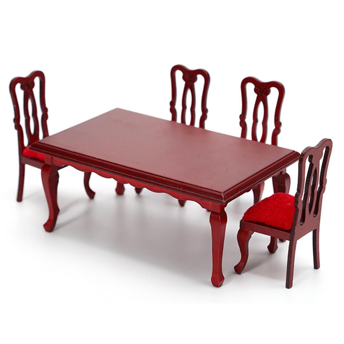 112 Table Chair Miniature Dining Room Set Furniture Dinning House Accessories Wood Mini Living Furniture Sets
