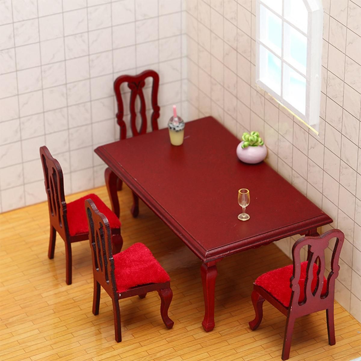 112 Table Chair Miniature Dining Room Set Furniture Dinning House Accessories Wood Mini Living Furniture Sets