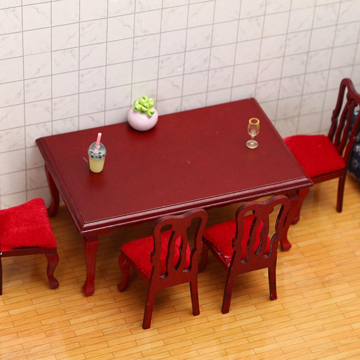 112 Table Chair Miniature Dining Room Set Furniture Dinning House Accessories Wood Mini Living Furniture Sets