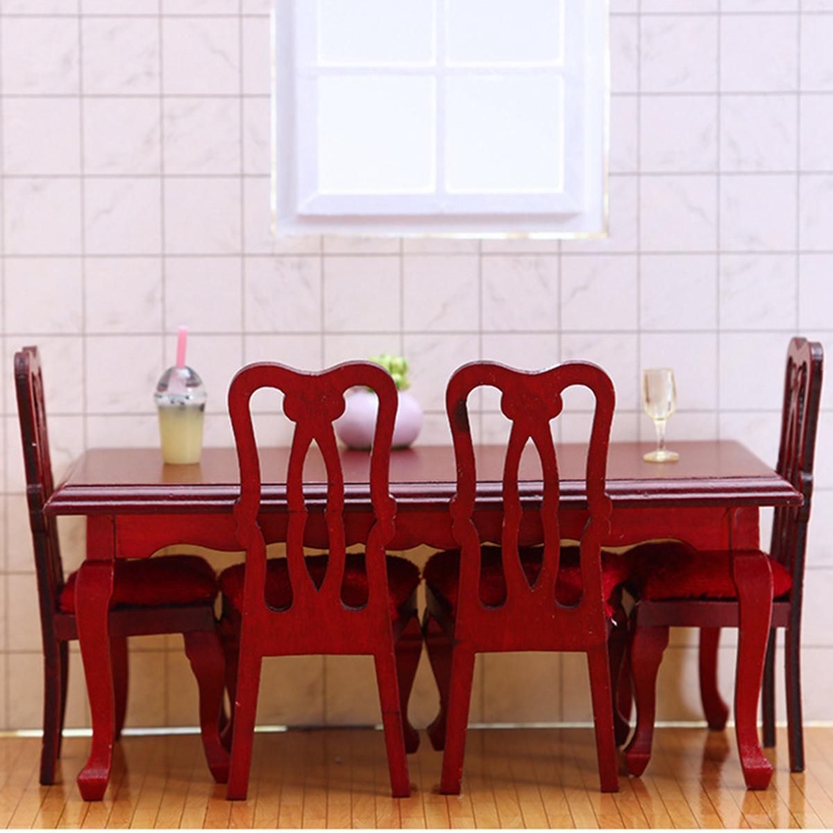 112 Table Chair Miniature Dining Room Set Furniture Dinning House Accessories Wood Mini Living Furniture Sets